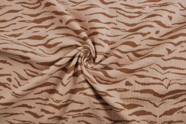 Hydrofiel doek 100% cotton  Mousseline  zebra print  oud roze   € 4,99  per meter