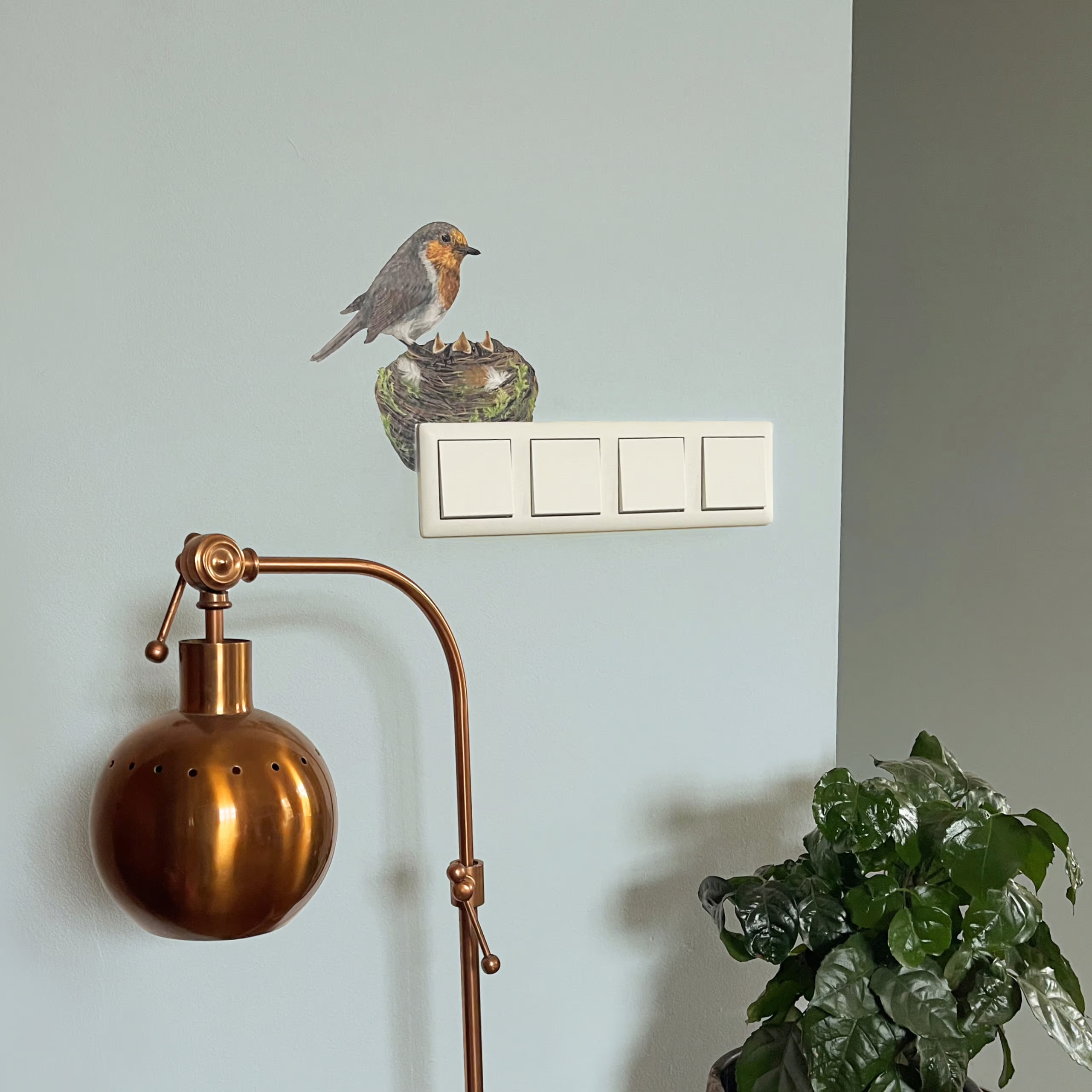 Roodborst met nest | Muur-, Campersticker