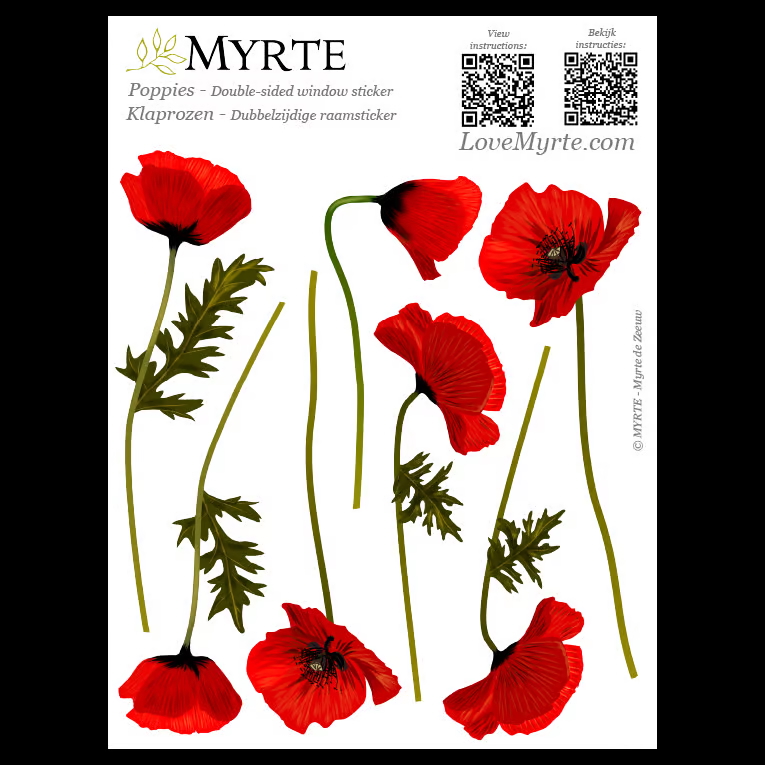 Klaprozen | dubbelzijdige Raamsticker