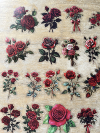 Vintage rode rozen stickers 50 stuks