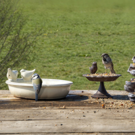 Ceramic oval bird bath, White