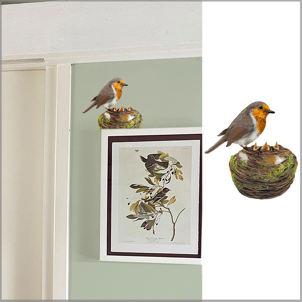 Roodborst met nest Muurstickers