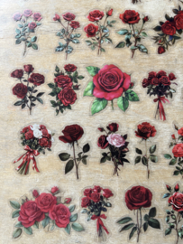 Vintage rode rozen stickers 50 stuks