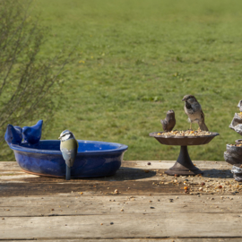 Ceramic oval bird bath, Blue