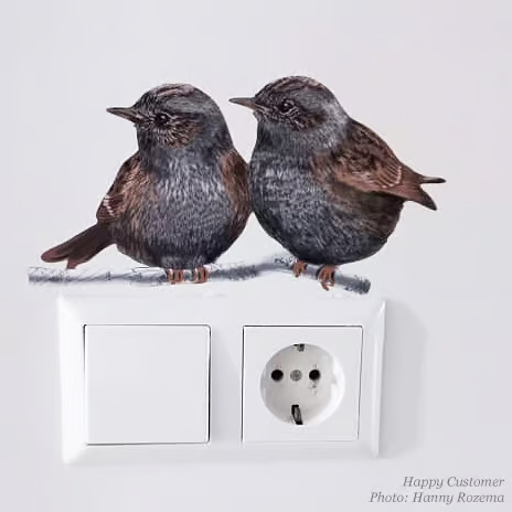 Vogels in blauw en bruin | Muur-, Campersticker