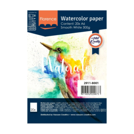 Zelf kaartje maken, Aquarel papier SMOOTH-WHITE 300 gram, 20 velletjes A6 formaat
