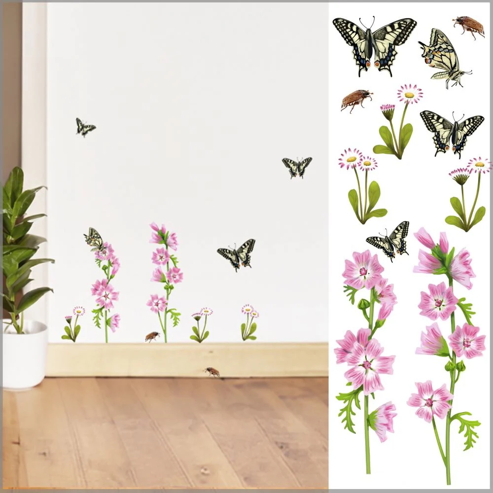Wilde Bloemen in Roze Muurstickers