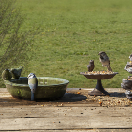 Ceramic oval bird bath, Green