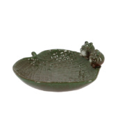Ceramic leaf shaped bird bath with frogs