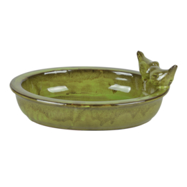 Ceramic oval bird bath, Green