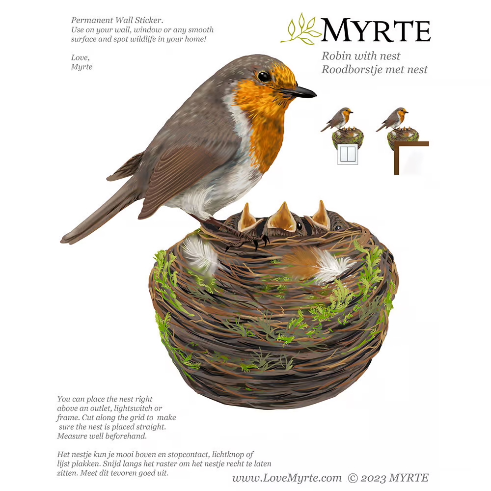 Roodborst met nest | Muur-, Campersticker