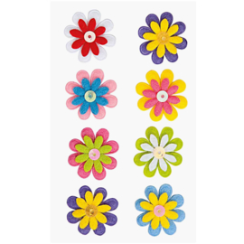 8 Viltstickers bloemenmix 2,6 cm