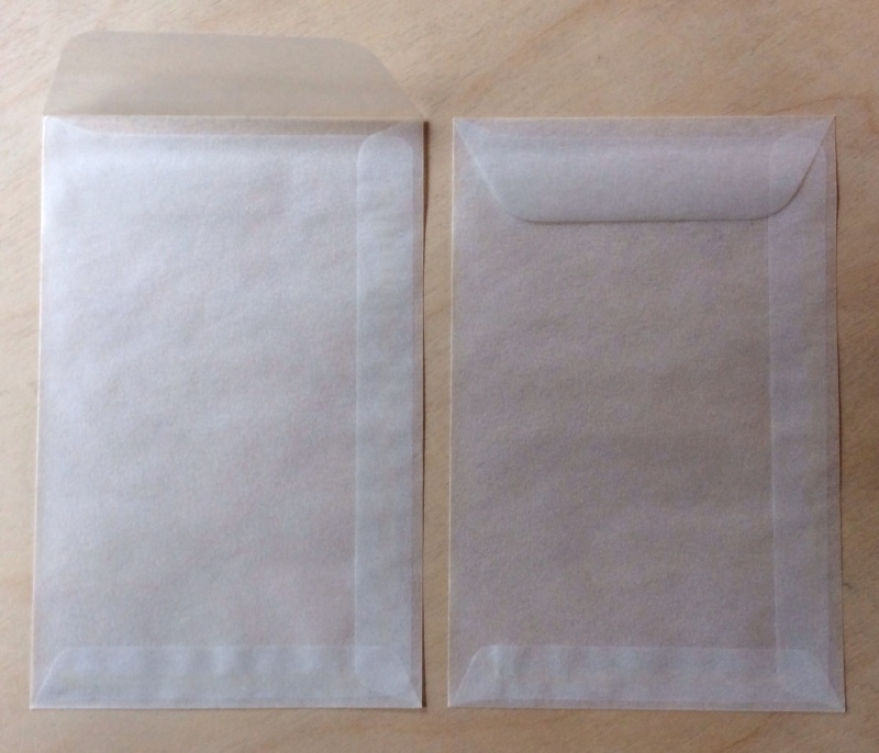 5 Pergamijn / transparante enveloppen zakjes 11,4 cm x 16,2 cm, C6