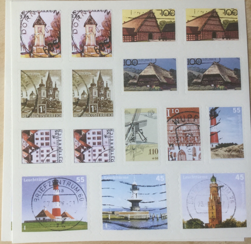 Retro-postzegel-stickers van gebouwen 96 stuks