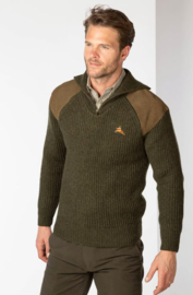 Rydale Heren Danby Half Zip Chunky Shooting Sweater Olive Tweed