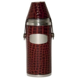 Jachtfles  - bruin  croc leder - set van 4 cups