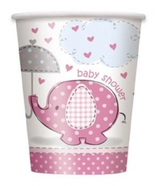Babyshower Bekers 8 stuks olifant roze