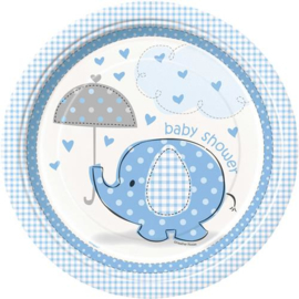 Babyshower Bordje 22 cm 8 stuks olifant blauw