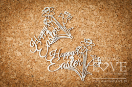 Easter Bunny Inscription Happy Easter , daffodils