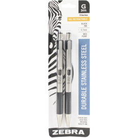 Stainless Steel Gel Retractable Pen 2 Black Ink 0.7mm Medium Point