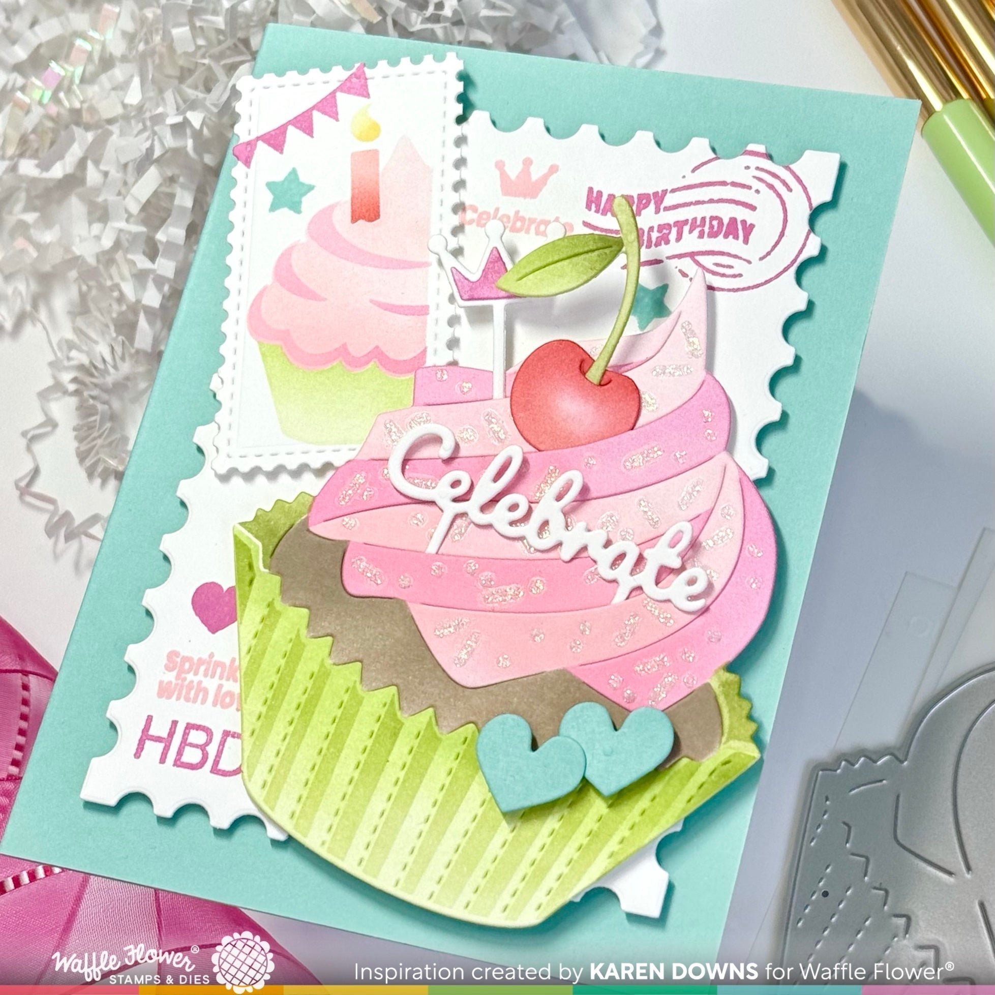 Postage Collage Cupcake Stencil