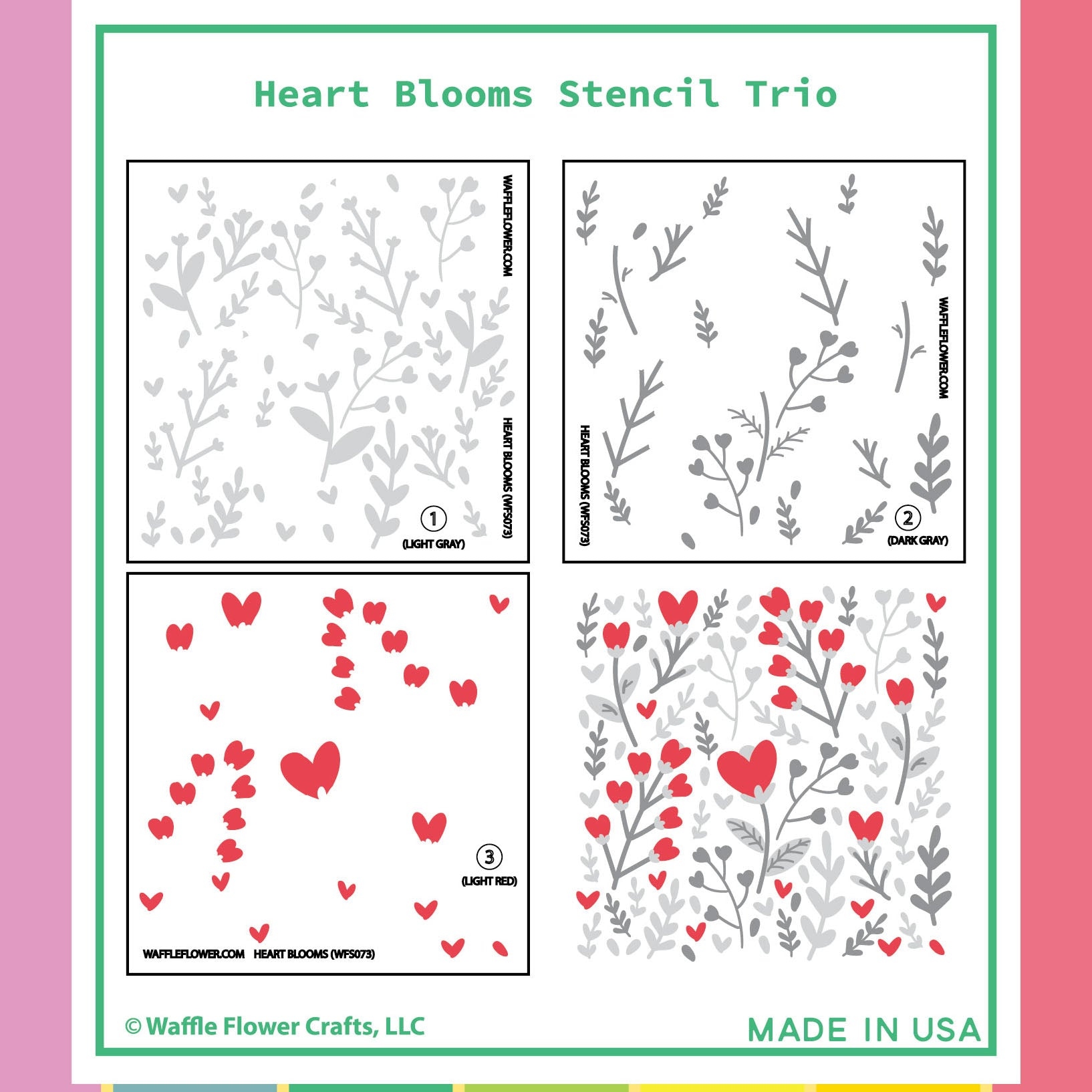 Heart Blooms Stencil Trio