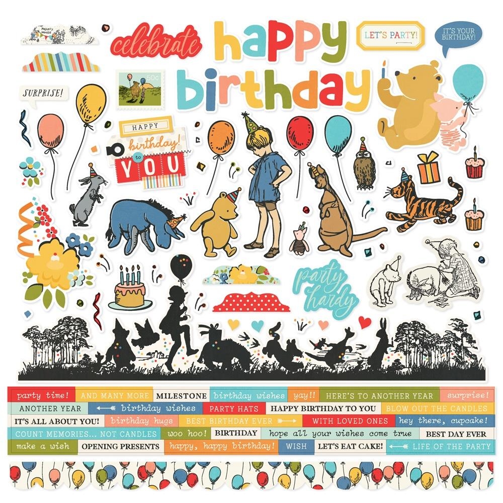 Say Cheese Classic Pooh Birthday Cardstock Stickers 12"X12"