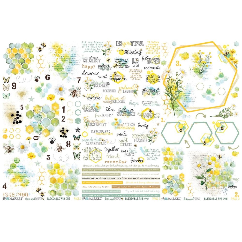 Botanical Buzz Rub-On Transfer Set 6"X12"