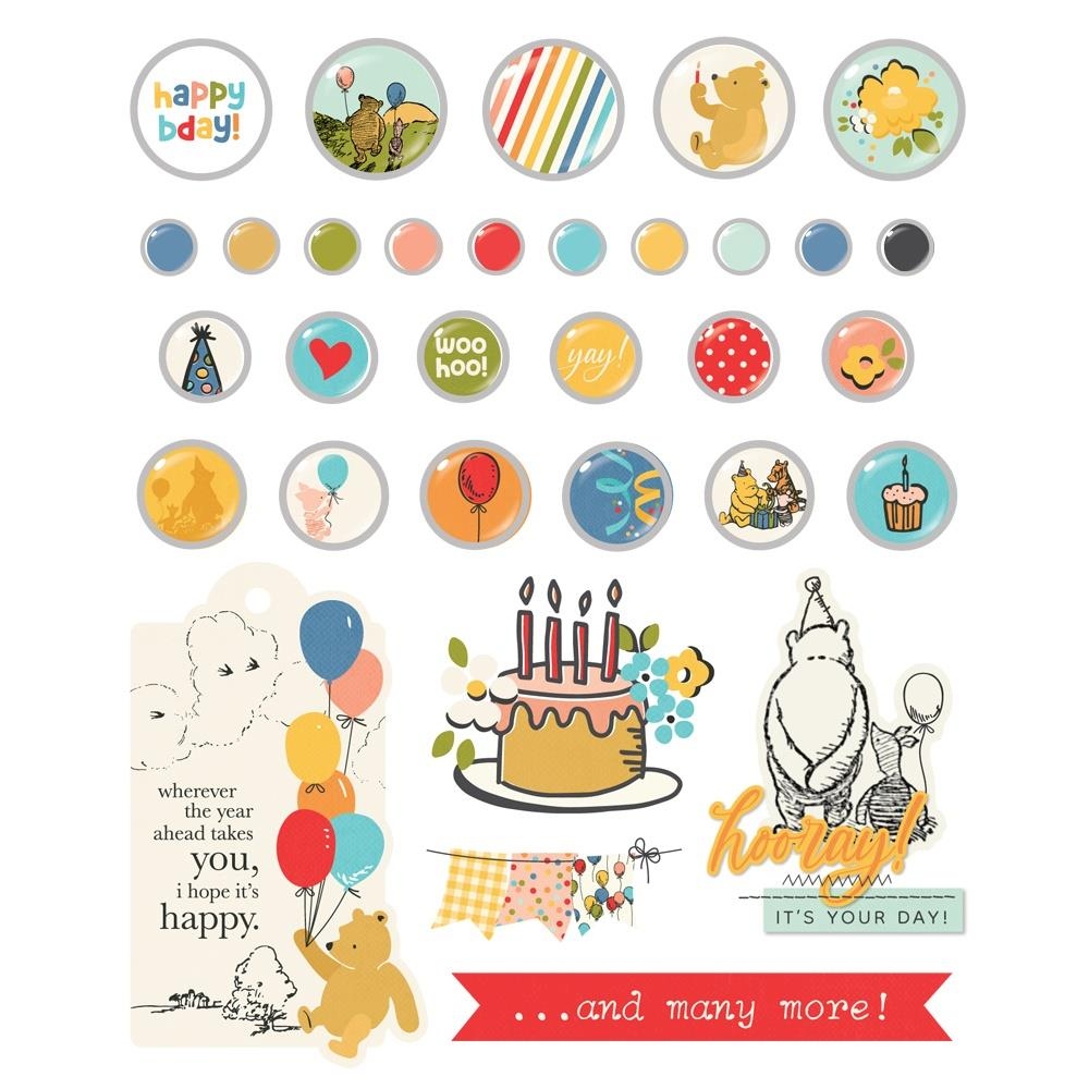 Say Cheese Classic Pooh Birthday Decorative Brads