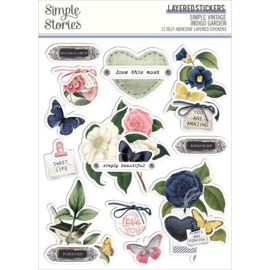 Simple Vintage Indigo Garden Layered Stickers