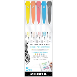 Zebra Mildliner Double Ended Brush Pen & Marker 5/Pkg Warm