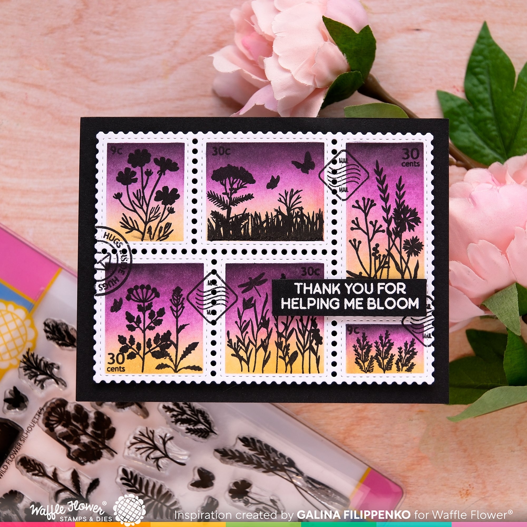 Postage Collage Wild Flower Silhouettes Stamp Set