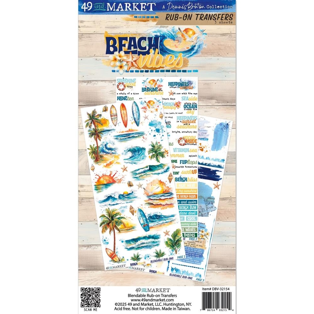Beach Vibes Rub-On Transfer Set 6"X12"