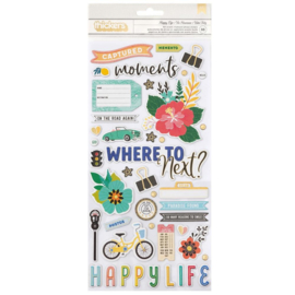 Where To Next Happy Life Phrase Chipboard Thickers Stickers