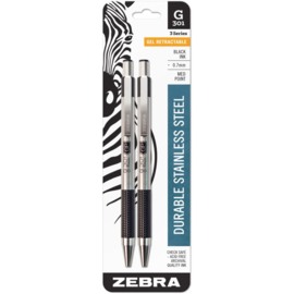 Stainless Steel Gel Retractable Pen 2 Black Ink 0.7mm Medium Point