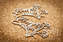 Easter Bunny Inscription Happy Easter , daffodils