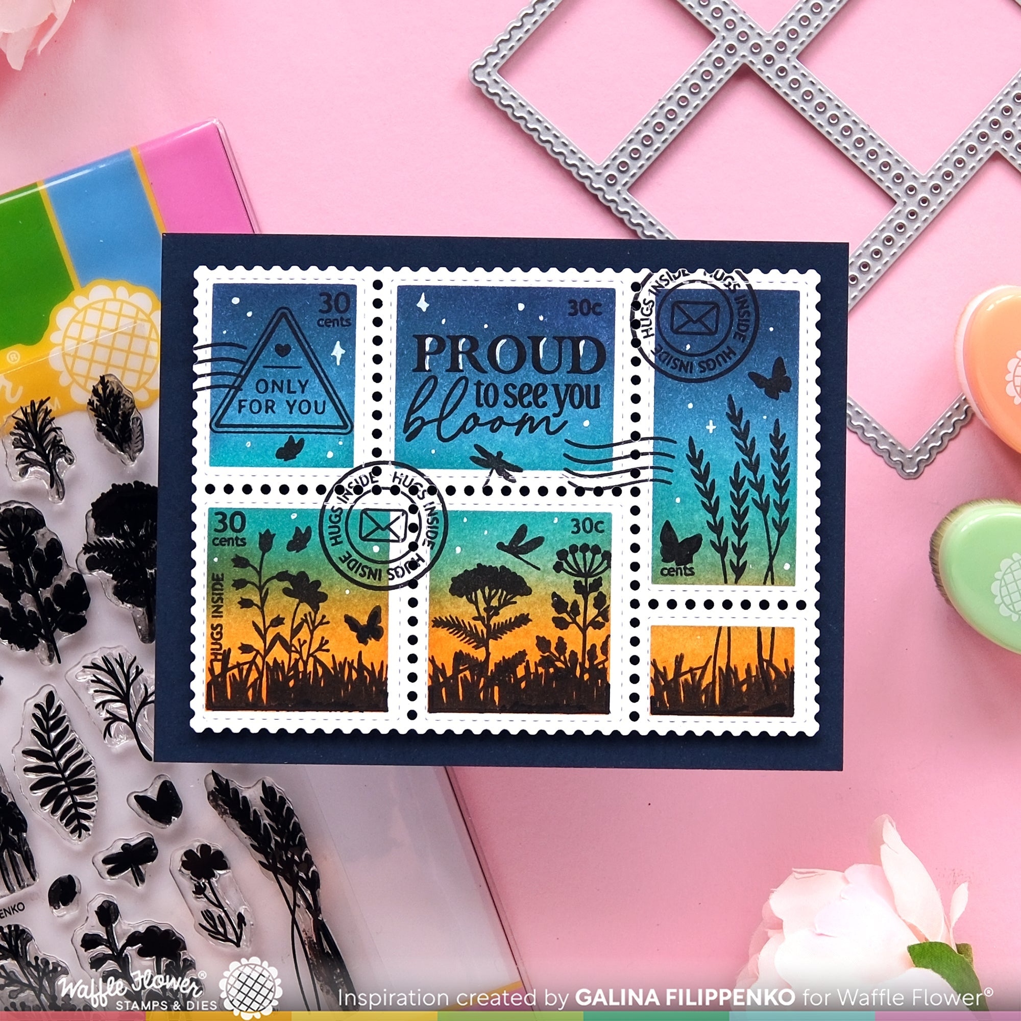 Postage Collage Wild Flower Silhouettes Stamp Set
