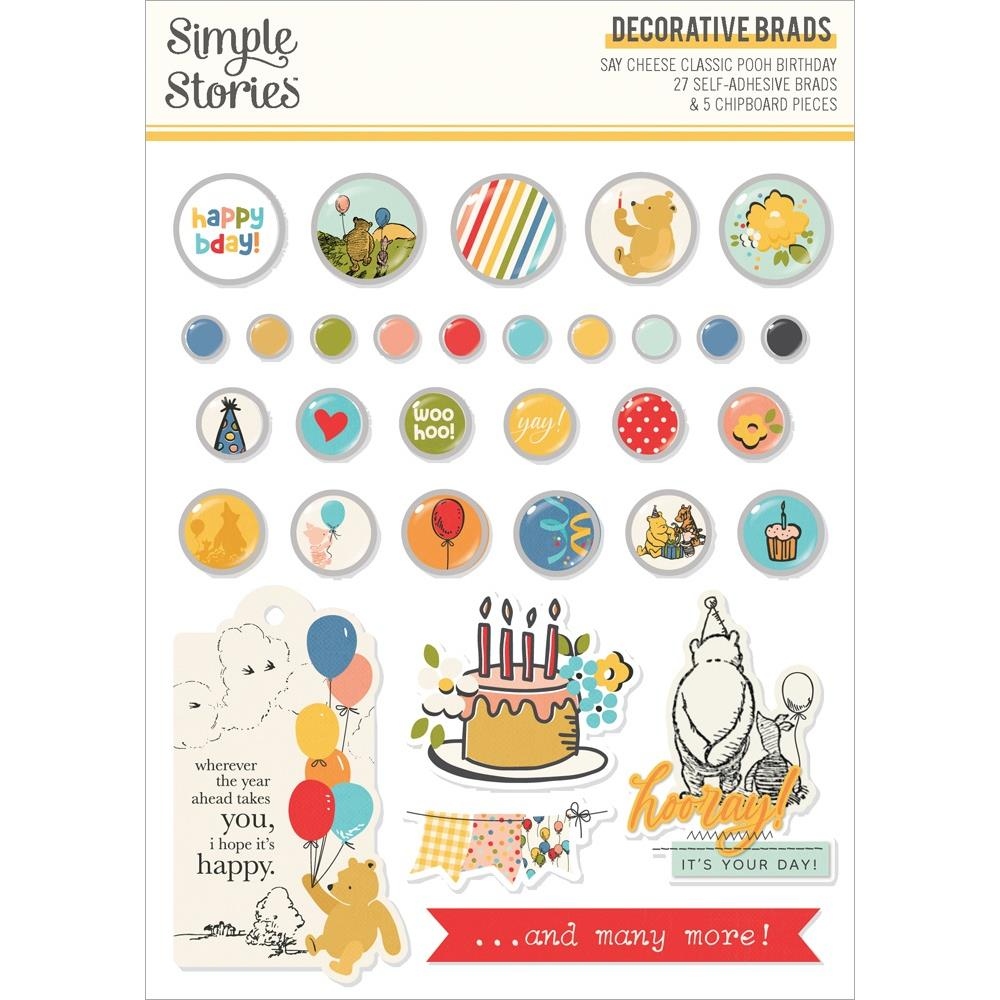 Say Cheese Classic Pooh Birthday Decorative Brads