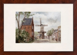 Delft Bagijnetoren met molen de Roos