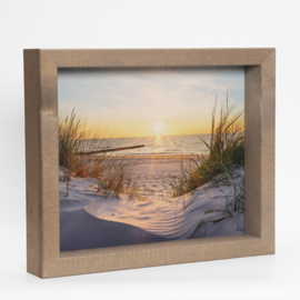 Strandafbeelding ( strand , zon , duinen ) met houten lijst
