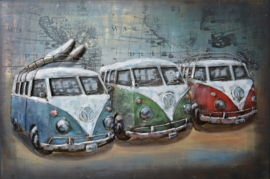 Metalen 3-d schilderij (  3 vw model bussen )