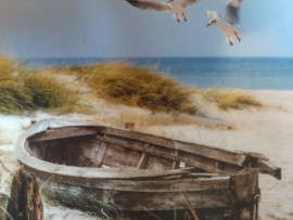 Poster indoor&outdoor  Roeiboot op strand