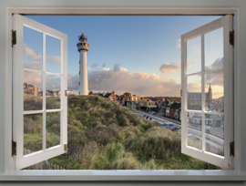 Poster indoor&outdoor  openstaande ramen met vuurtoren