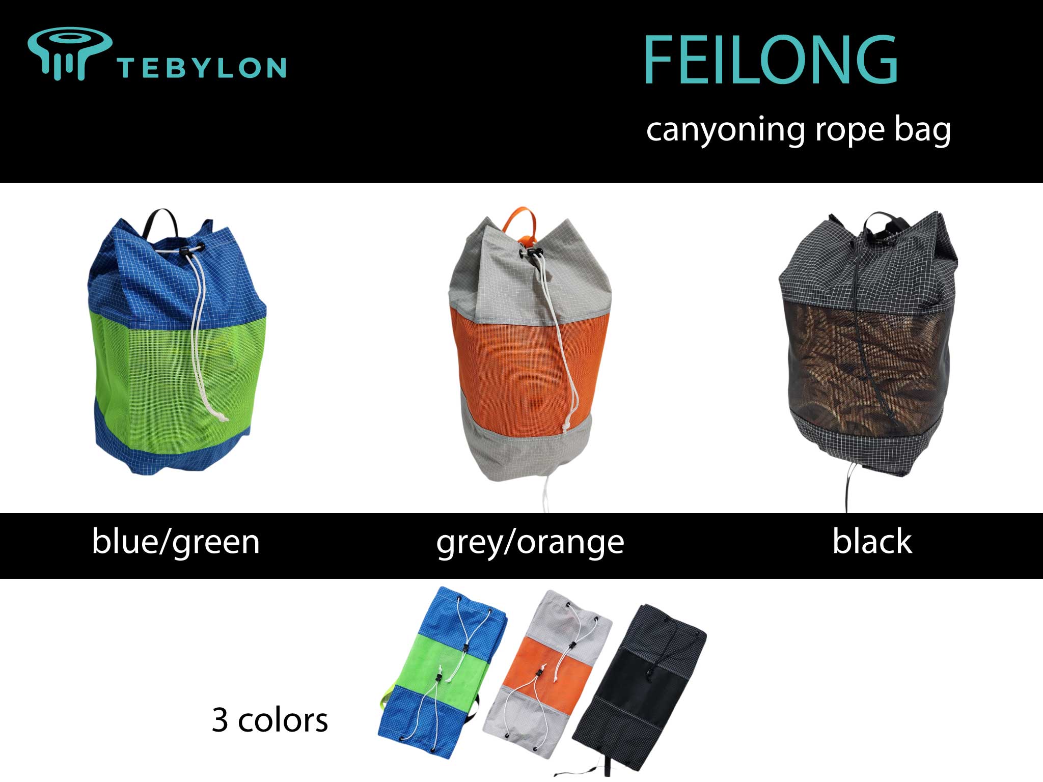 TEBYLON FEILONG canyoning touwtas met dubbele uiteinden