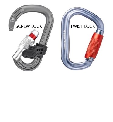 Verschil twistlock vs screwlock karabiners?