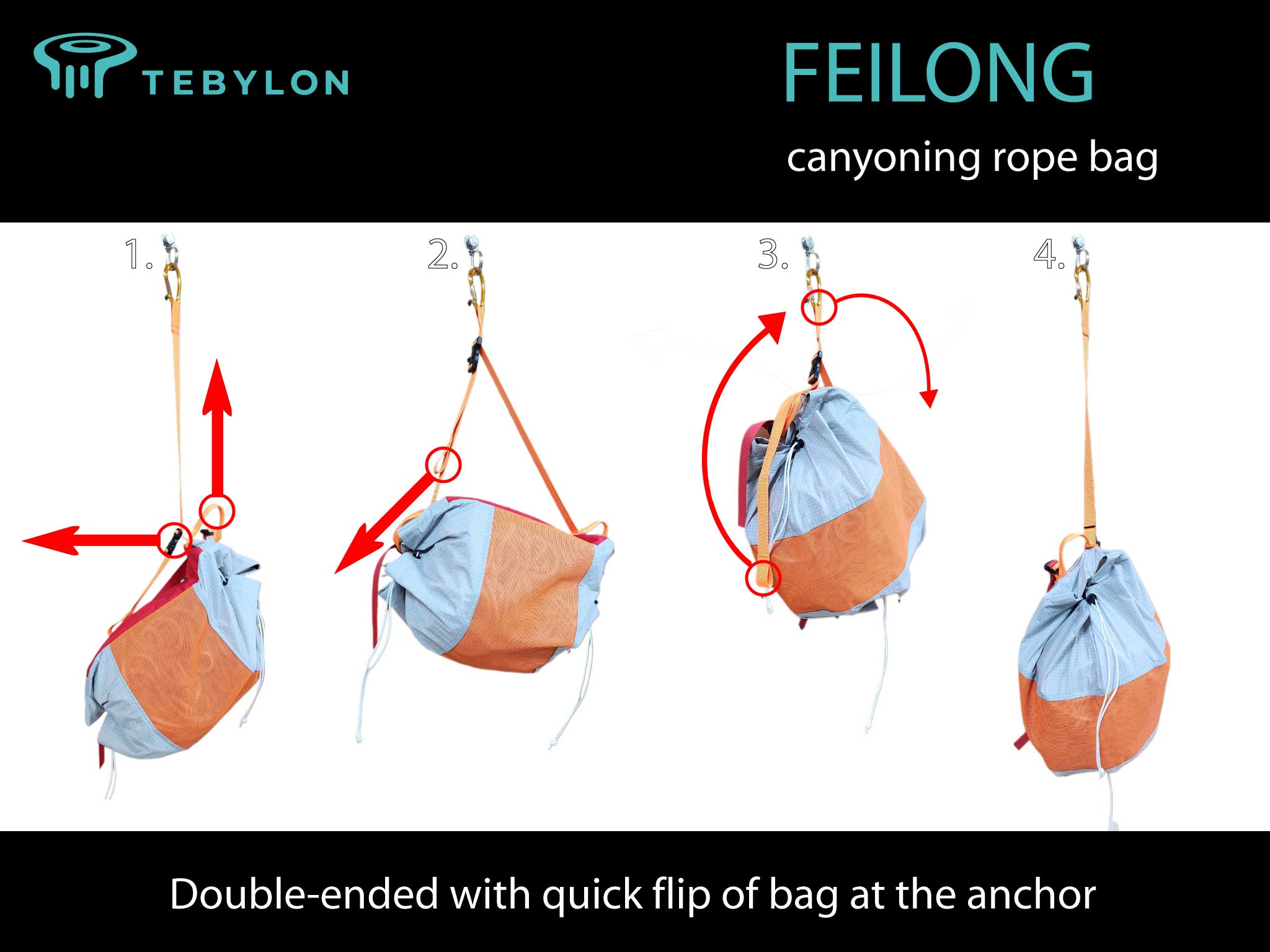 TEBYLON FEILONG canyoning touwtas met dubbele uiteinden