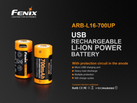 Fenix ARB-L16-700U 16340 battery USB rechargeable