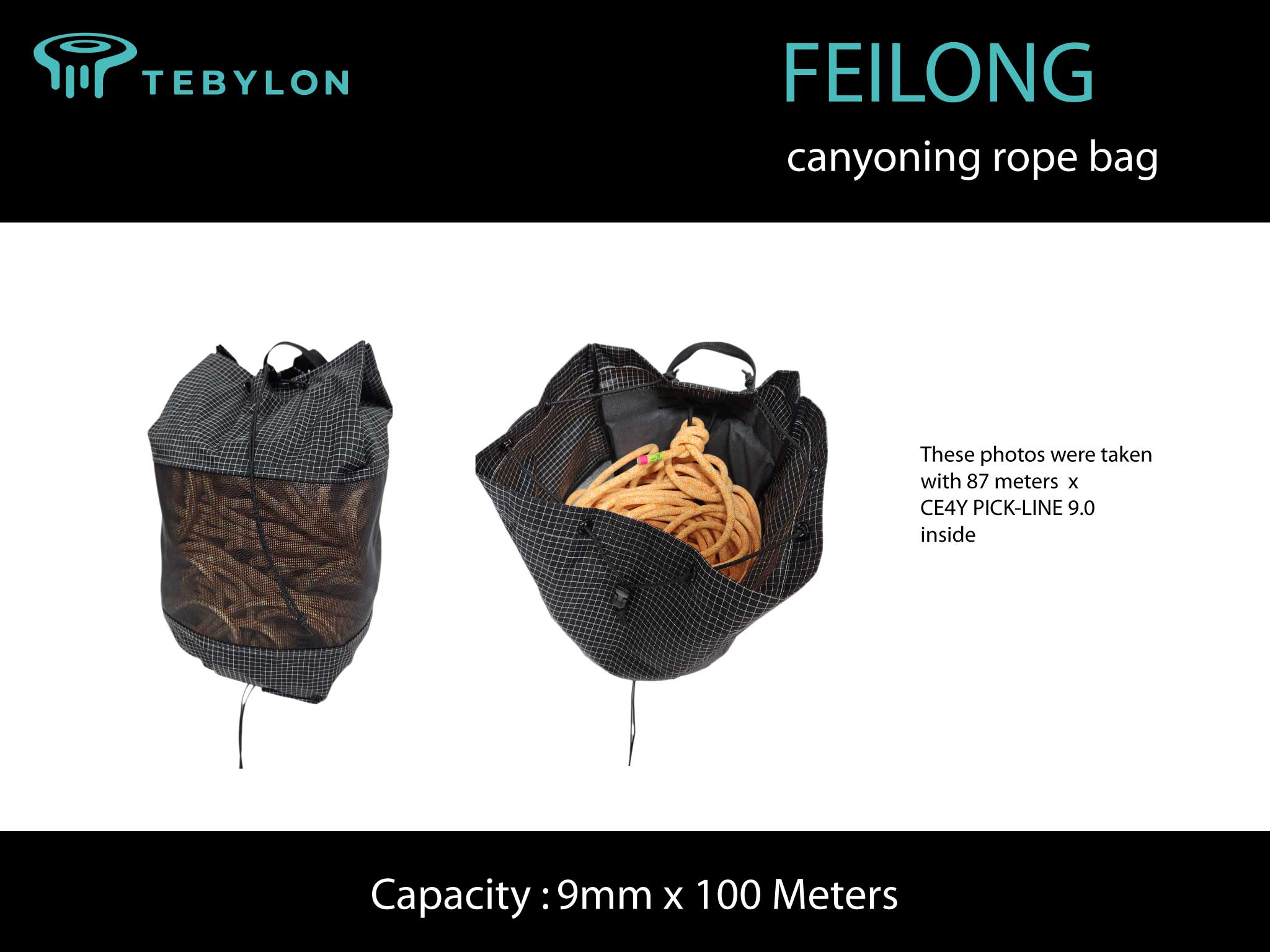 TEBYLON FEILONG canyoning touwtas met dubbele uiteinden