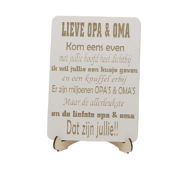 tekstbord op standaard lieve opa en oma