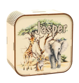 spaarpot met naam cartoon safari dieren